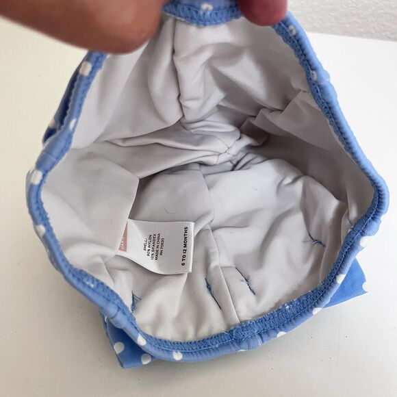 Janie and Jack Blue with White Polka Dots Bow Swim Cap Baby Girls SZ 6-12 Months - Picture 6 of 7